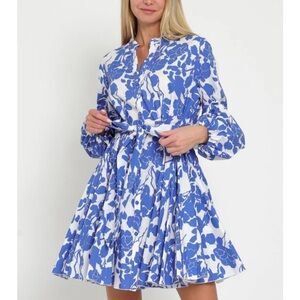 Aakaa Floral Blue and White Women's Dress
